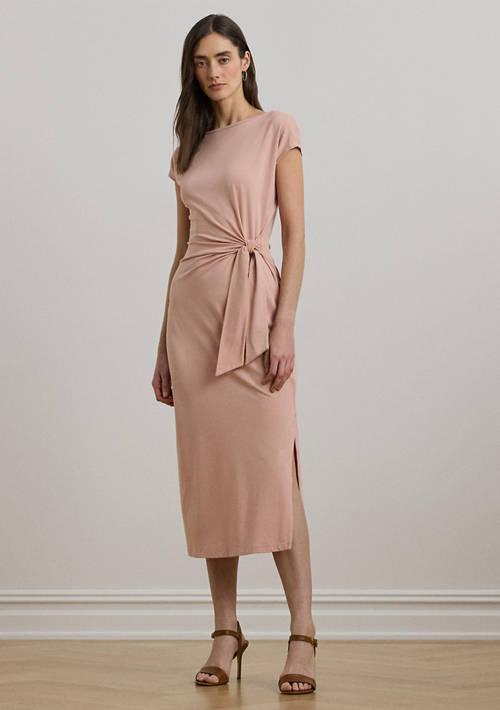 Ralph Lauren Ralph Lauren Tie Front Jersey Boat Neck Midi Dress