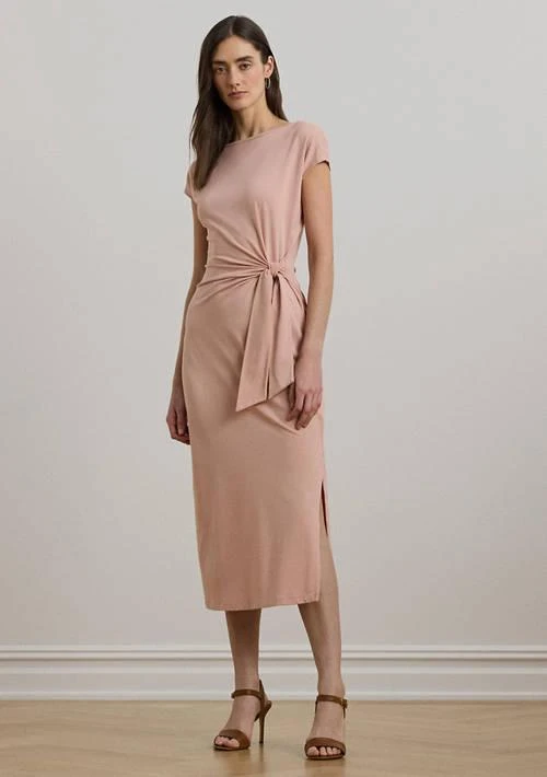 Ralph Lauren Ralph Lauren Tie Front Jersey Boat Neck Midi Dress 1