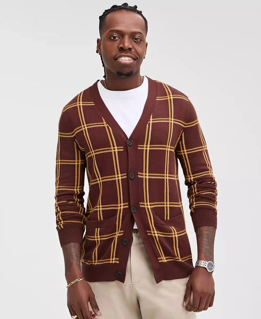 Club Room Men's Cotton Windowpane-Plaid Cardigan Sweater, Exclusively at Macy's 1