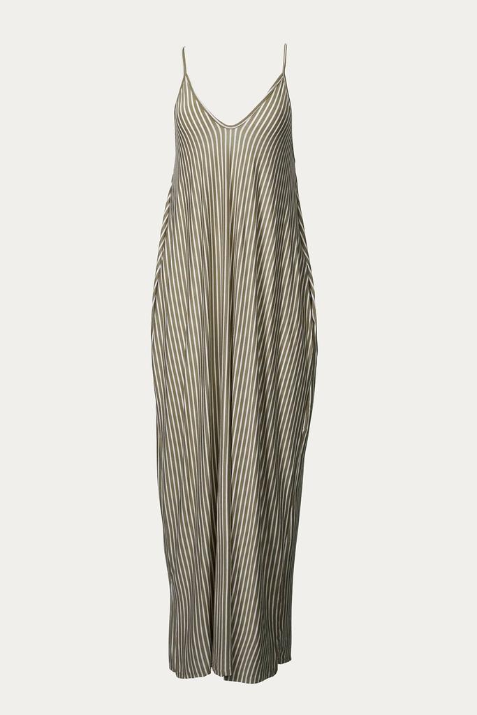 BLACK IRIS Striped Stretch-Modal Jersey Maxi Dress In Mocha/white