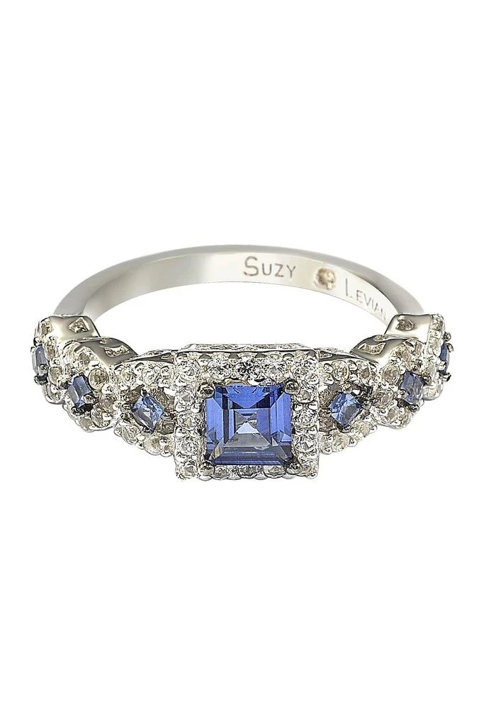 Suzy Levian Sterling Silver Asscher-Cut Sapphire & CZ Engagement Ring 3