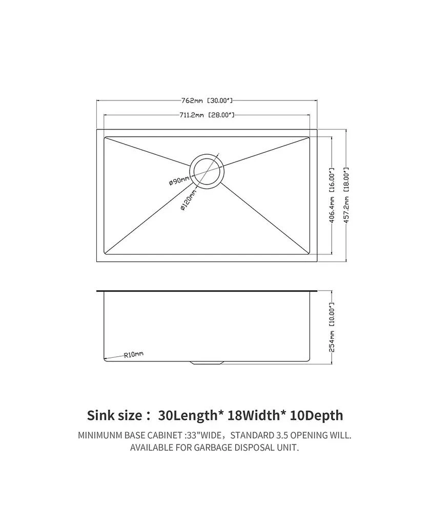 Flynama 30x18x10inch Gunmetal Black Undermount Kitchen Sink Single Bowl Stainless Steel 16 Gauge 8