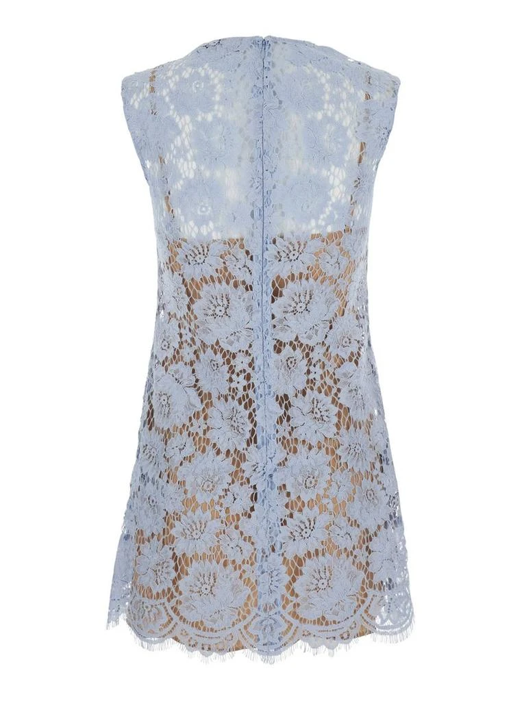 Self Portrait Blue Crewneck Mini Dress With All-Over Lace Embroidery And Scallop Hem In Cotton Blend Woman 2