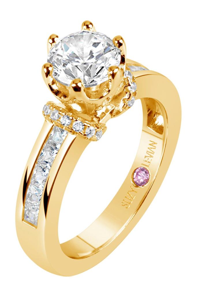 Suzy Levian Gold Plated Sterling Silver CZ Bridal Ring