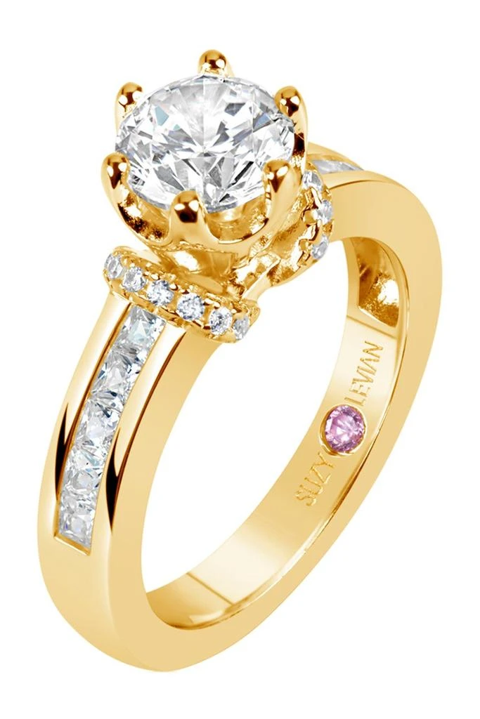 Suzy Levian Gold Plated Sterling Silver CZ Bridal Ring 2