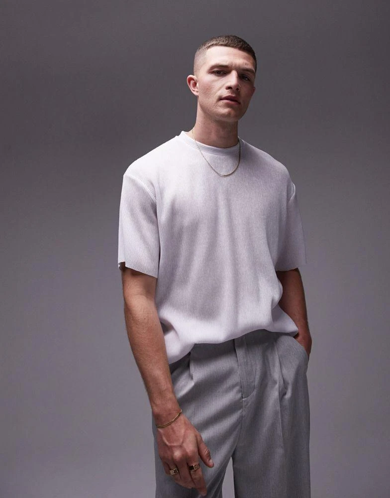 Topman Topman oversize fit plisse t-shirt in white 4