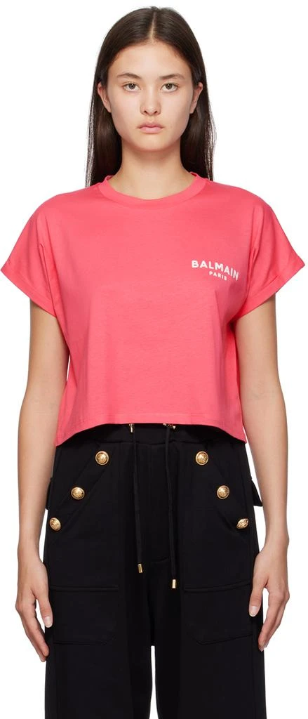 Balmain Pink Flock T-Shirt 1