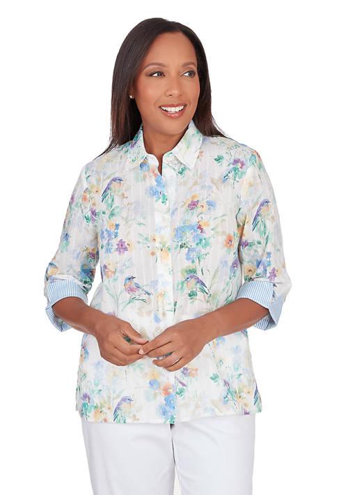Alfred Dunner Dunner Petite Classics Pastels Birds Top