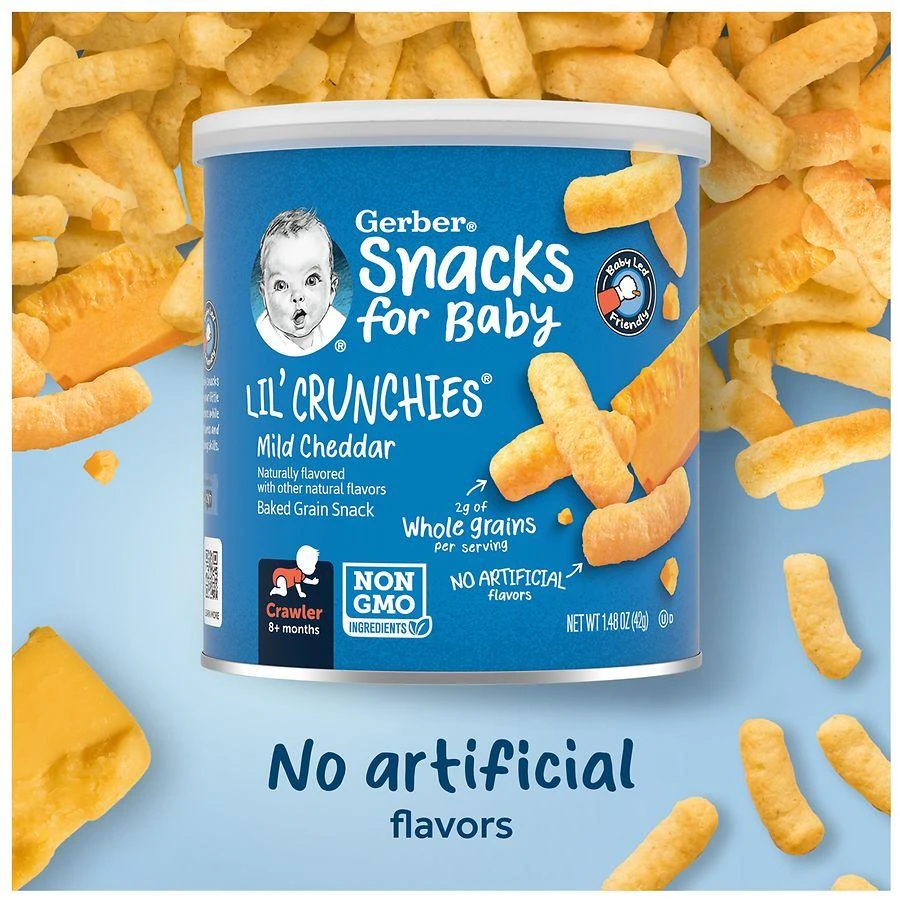 Gerber Snacks for Baby Lil Crunchies Baked Corn Mild Cheddar 9