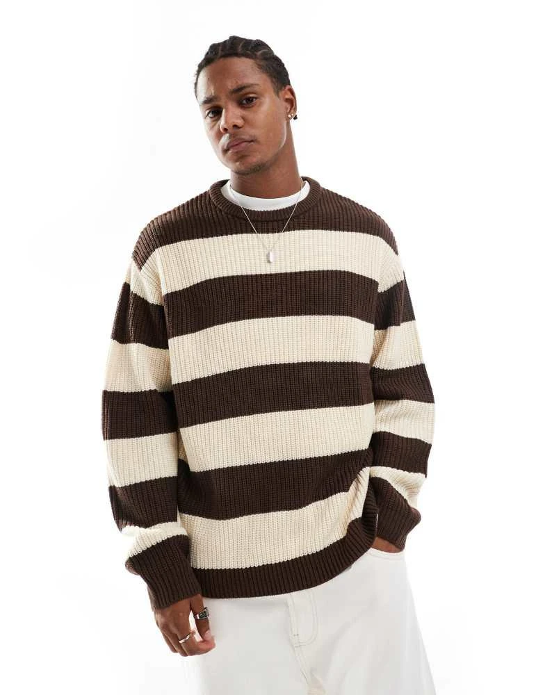 ASOS ASOS DESIGN oversized knitted jumper brown stripe 1