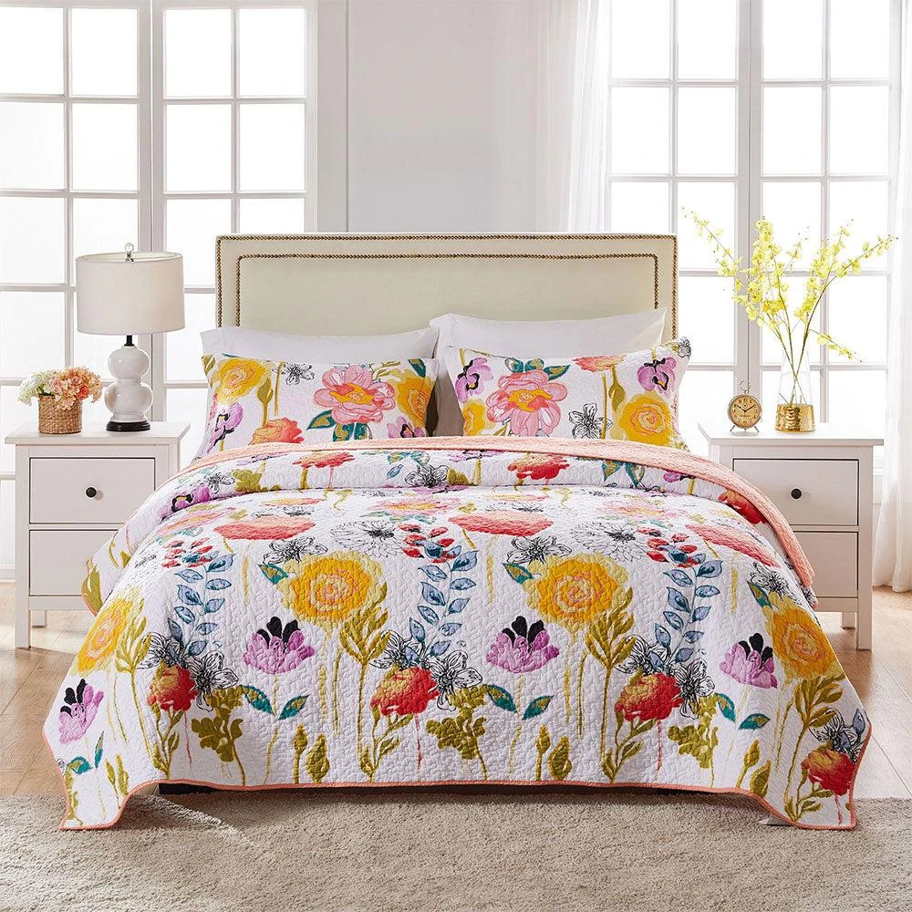 BreeBe Watercolor Dream White Quilt Set 3-Piece King/Cal King
