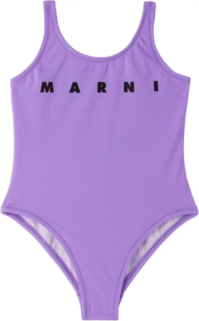 Marni Kids Purple Nylon 'Marni' Print Swimsuit