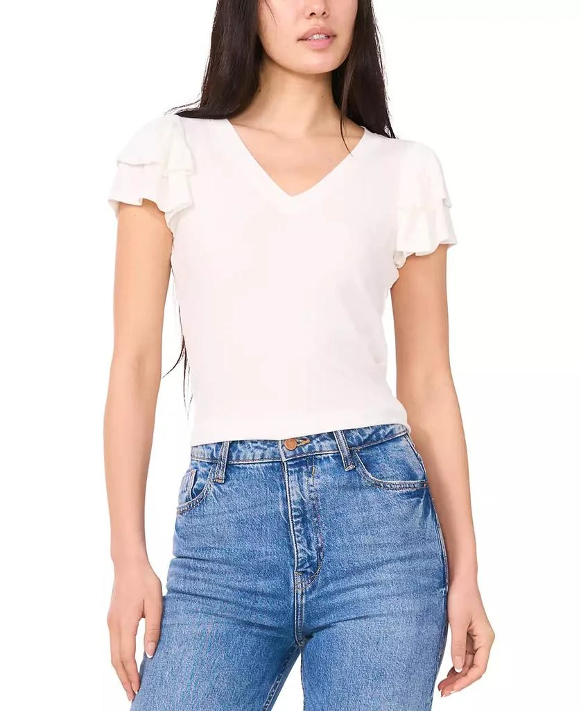 Sam & Jess Women's V-Neck Flutter-Sleeve Rib-Knit Top 1