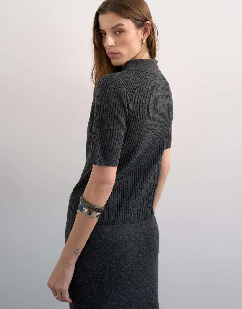 Topshop Topshop knitted zip through polo top co-ord in charcoal 4