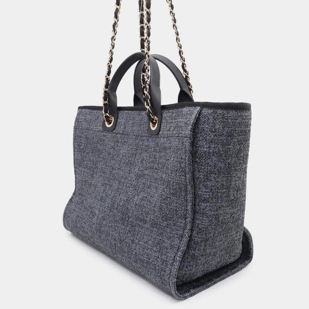 Chanel Chanel Black Navy Straw Leather Deauville Tote Bag 4