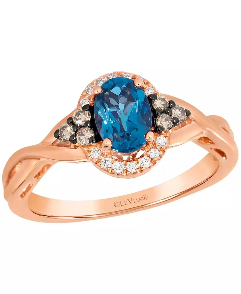 Le Vian London Blue Topaz (.70 ct. t.w.), Chocolate Diamond (.13 ct. t.w.) and Chocolate Diamond Ring (.13 ct. t.w.) in 14k Strawberry Gold