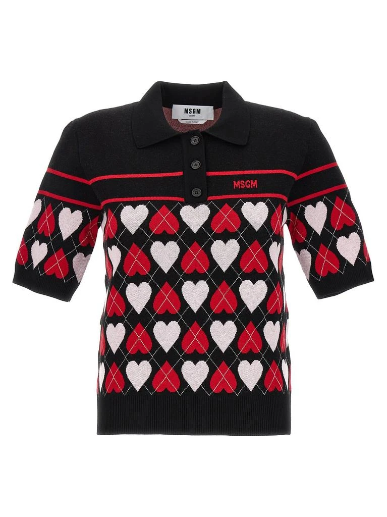 MSGM MSGM Heart Intarsia-Knit Polo Top 1