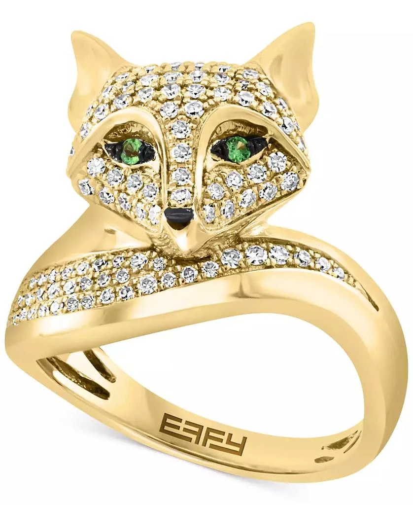 Effy EFFY® Diamond (3/8 ct. t.w.) & Tsavorite Accent Fox Ring in 14k Gold 1