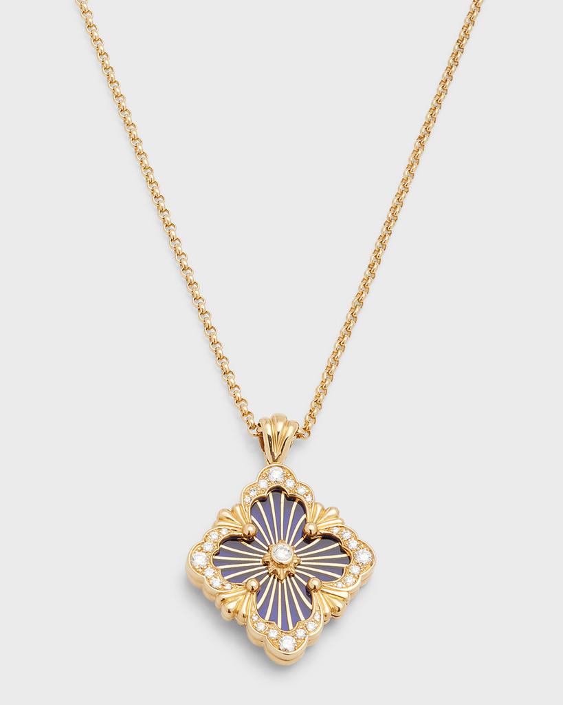 Buccellati Opera Tulle 18K Gold Blue Enamel Diamond Pendant Necklace