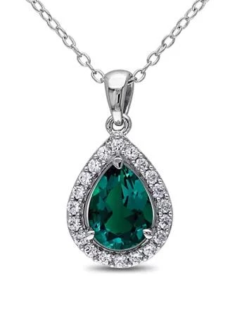 Belk 
Co. Created Emerald and Created White Sapphire Teardrop Halo Pendant with Chain in Sterling Silver
