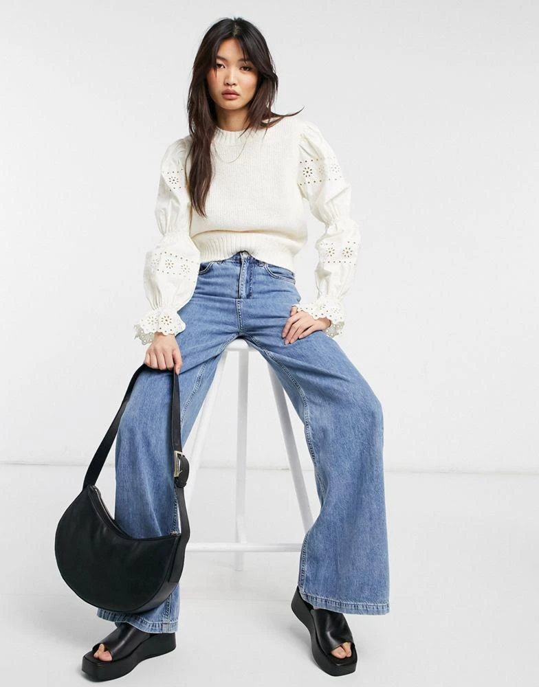 & Other Stories & Other Stories wool jumper with broderie sleeves in off white - WHITE 4