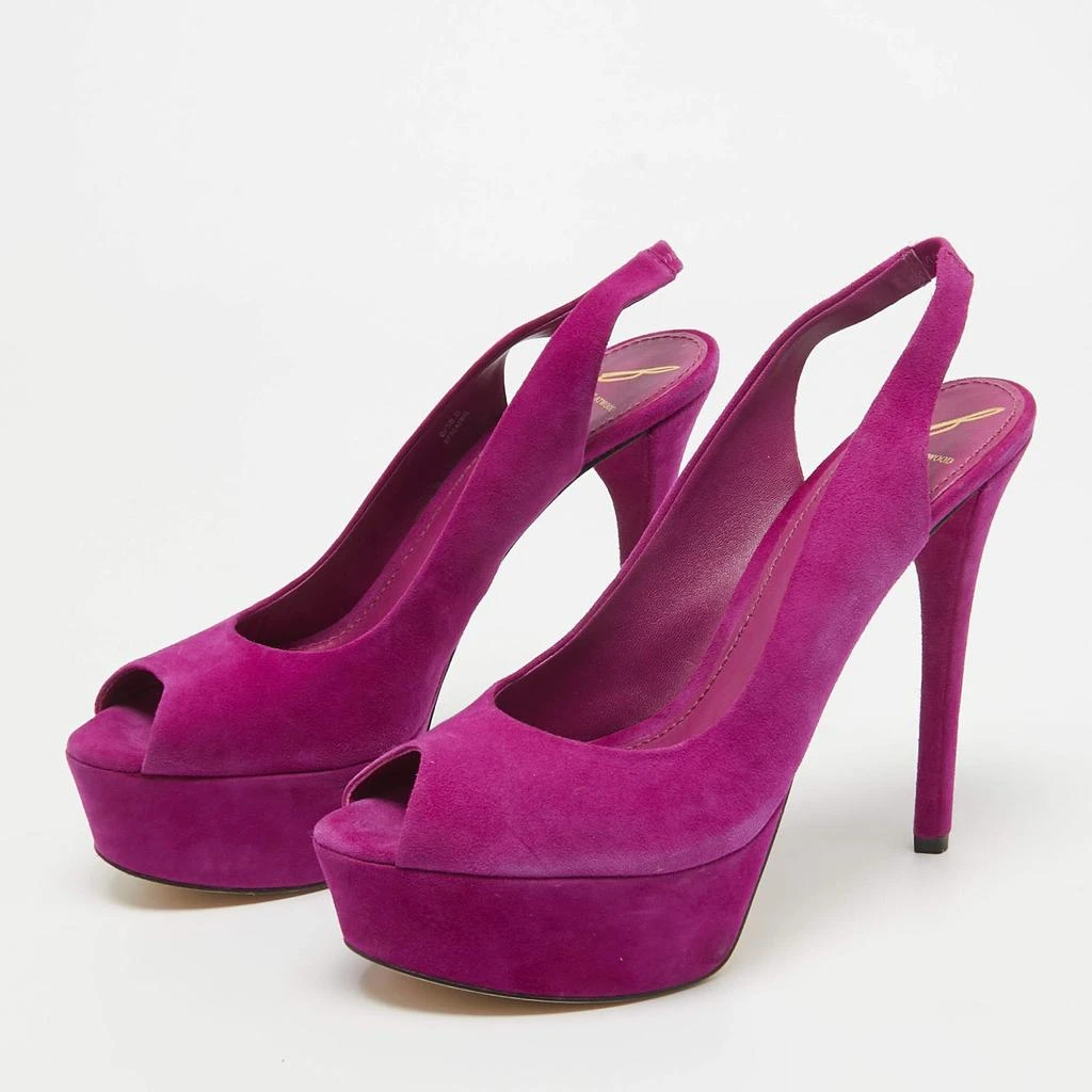 Brian Atwood Brian Atwood Pink Suede Peep Toe Platform Slingback Sandals Size 38.5 2