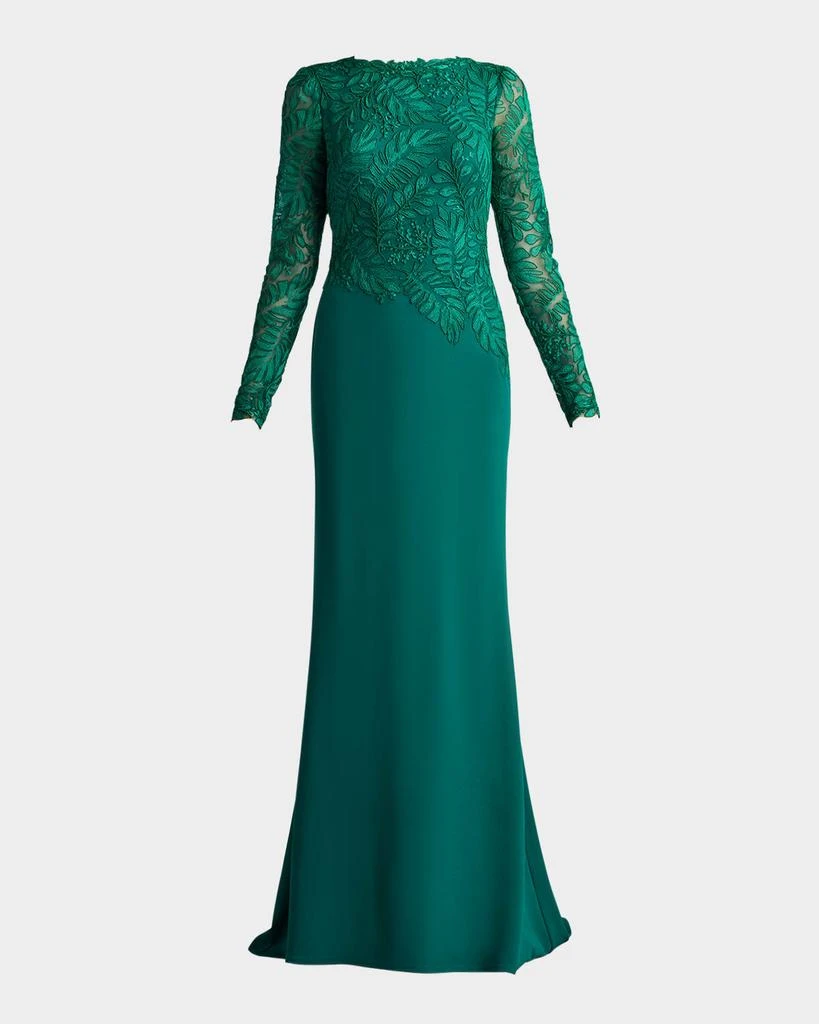 Tadashi Shoji A-Line Corded Lace & Crepe Gown 1