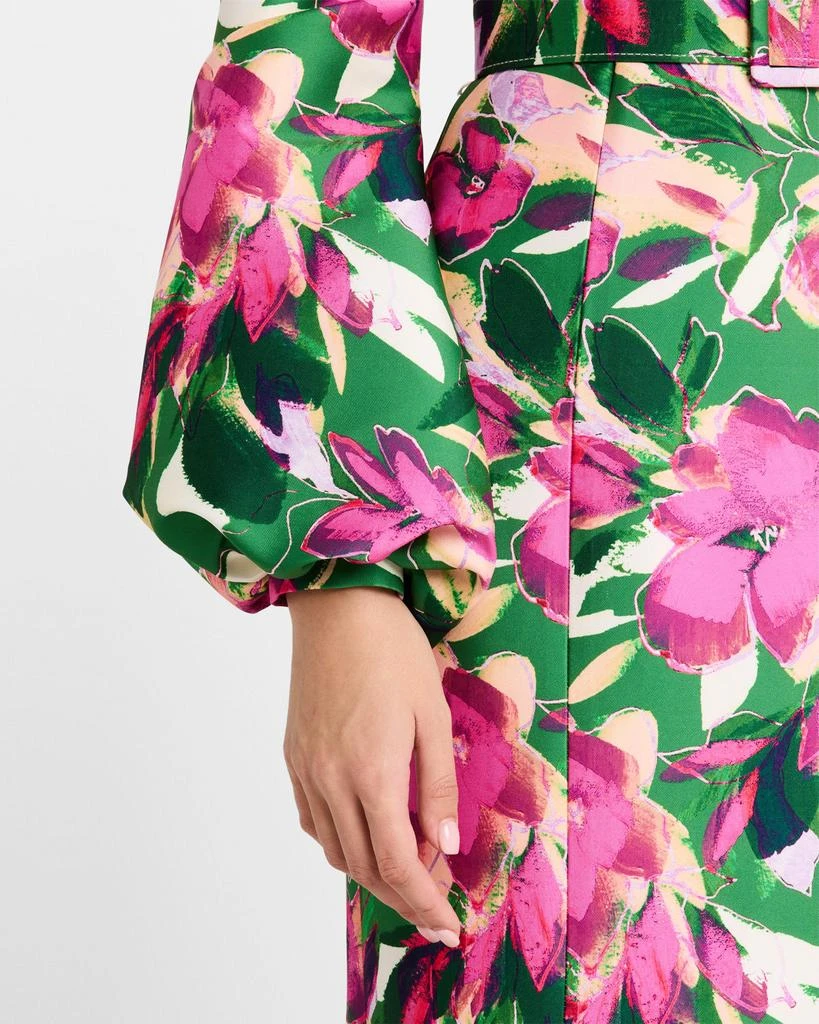 Badgley Mischka Belted Floral-Print Mikado Shirt Gown 4
