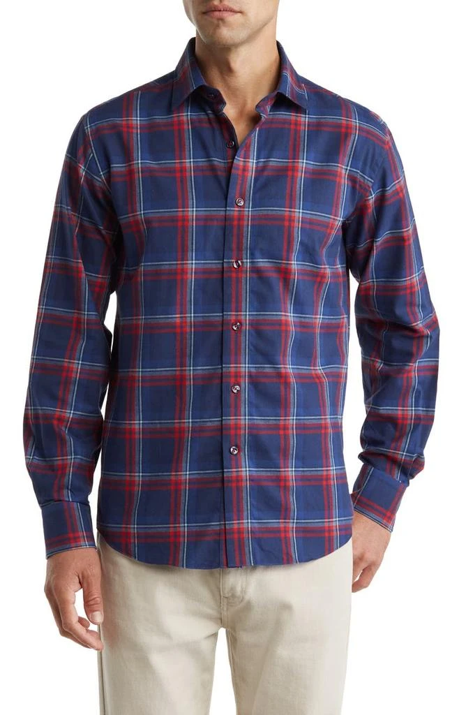 Lorenzo Uomo Trim Fit Plaid Flannel Cotton Dress Shirt 1
