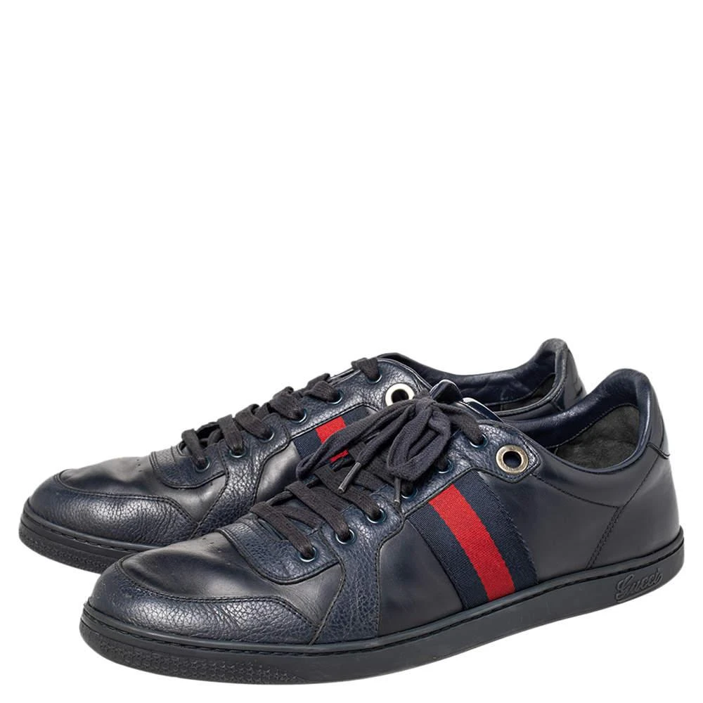 Gucci Gucci Navy Blue Leather And Canvas Web Low Top Sneakers Size 44 4
