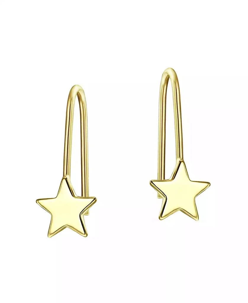 Bling Jewelry Minimalist Tiny Celestial USA Patriotic Rock Star Threader Earrings 14K Yellow Gold 3
