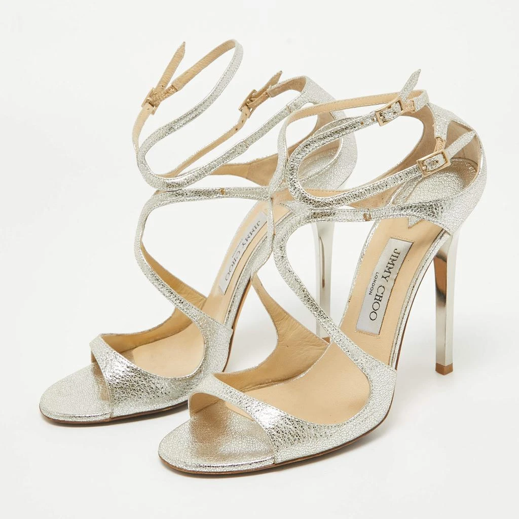 Jimmy Choo Jimmy Choo Silver Textured Leather Lance Sandals Size 40 2
