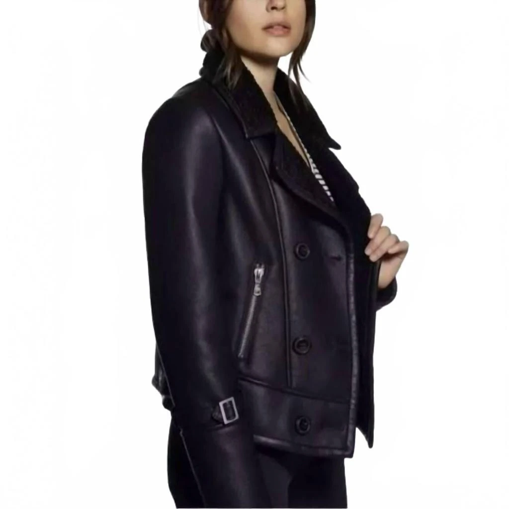 Vegan Leather Moto Shearling Jacket In Black – On Sale Now with Up
