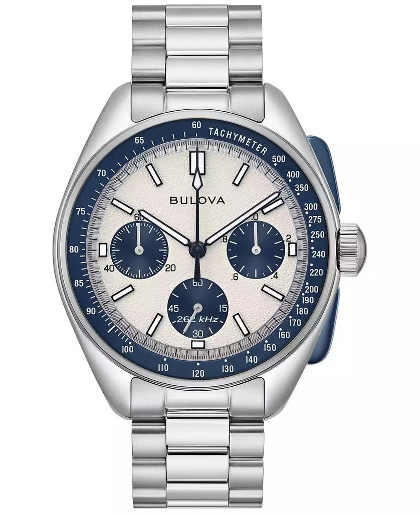 Bulova Men's Chronograph Archive Lunar Pilot Stainless Steel Bracelet Watch Box Set 44mm 1