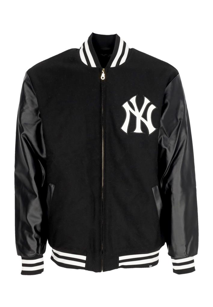 47 Brand Men's Bomber Jacket Mlb Wool Zip Up Neyyan Jet Black