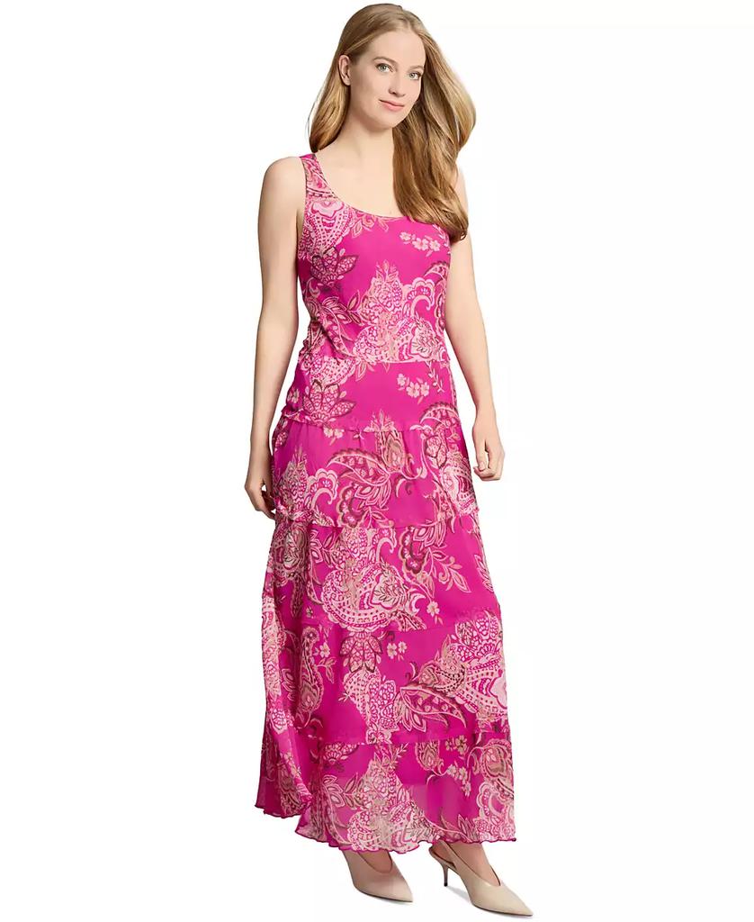 JONES NEW YORK Petite Printed Scoop-Neck Tiered Dress
