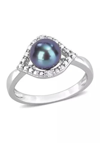 Belk 
Co. 7-7.5mm Black Freshwater Cultured Pearl and White Topaz Halo Ring in Sterling Silver