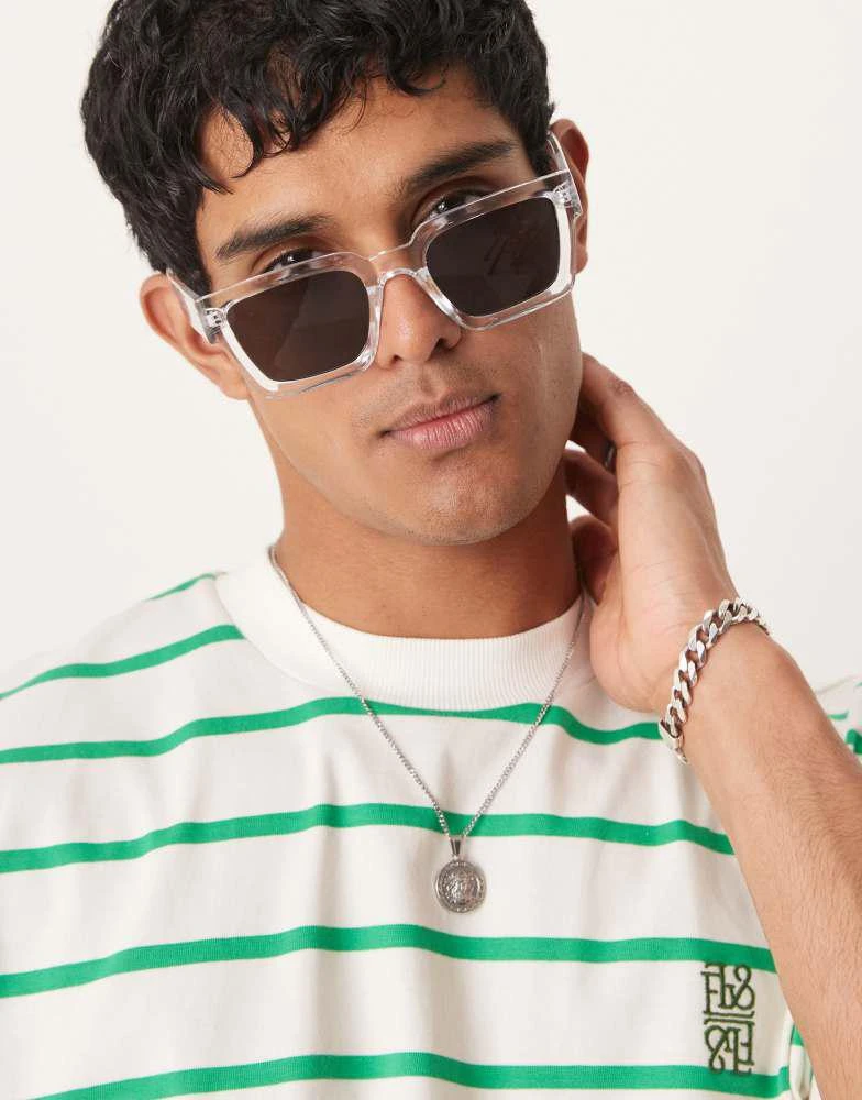  Mauve Square Frame Sunglasses ASOS DESIGN slim square sunglasses in blue tortoiseshell  main image 4