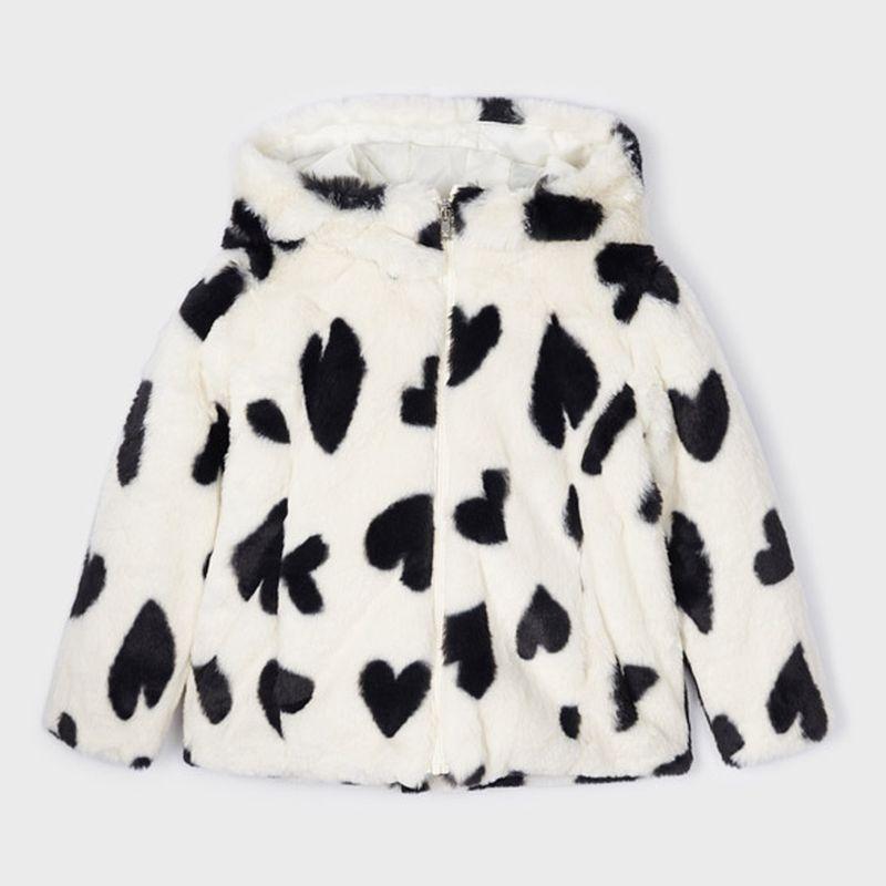 MAYORAL Ivory Faux Fur Heart Print Coat