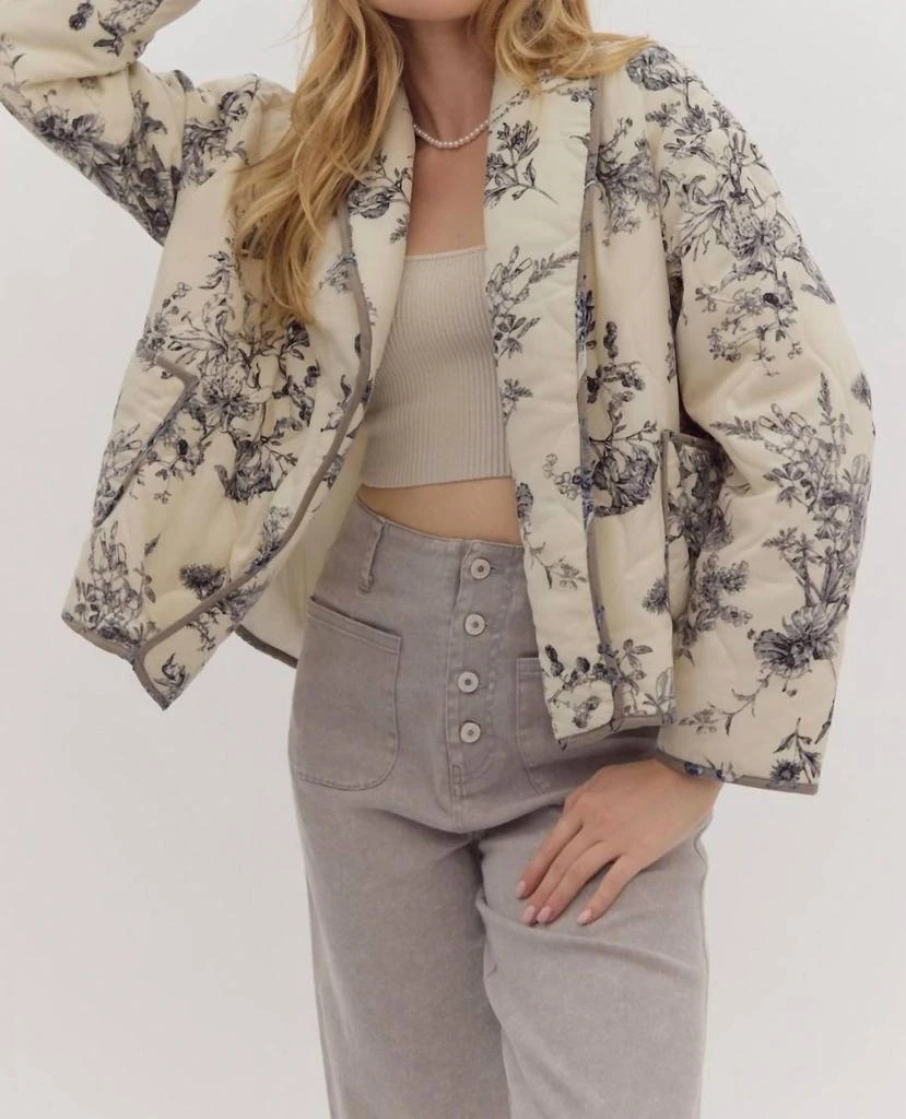 entro Layers Of Love Floral Quilted Jacket In Ecru 1