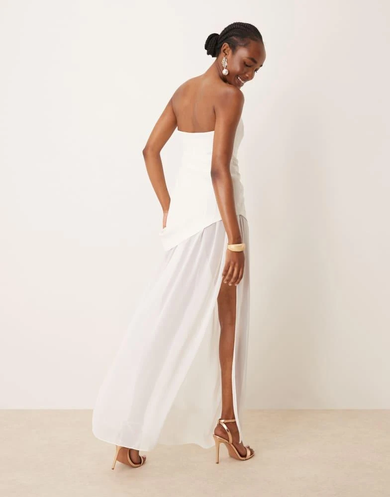 black crepe split side bandeau bodycon dress My Darling Black Tailored Bandeau Split Midi Dress – Club L London main image 1