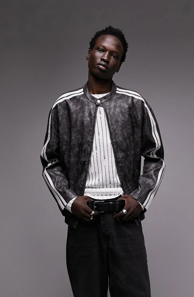Topman Racing Stripe Faux Leather Biker Jacket 1