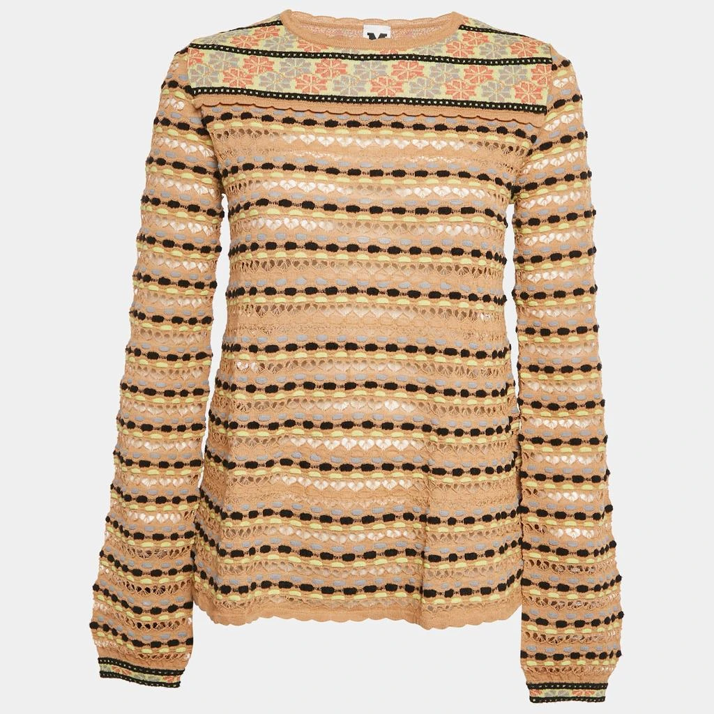 Missoni M Missoni Beige/Multicolor Pattern Knit Long Sleeve Top M 1