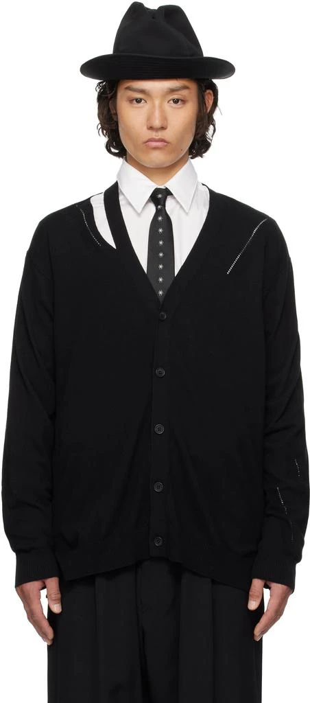 YOHJI YAMAMOTO Black 12G2P Diagonal Shoulder Slit V Cardigan 1