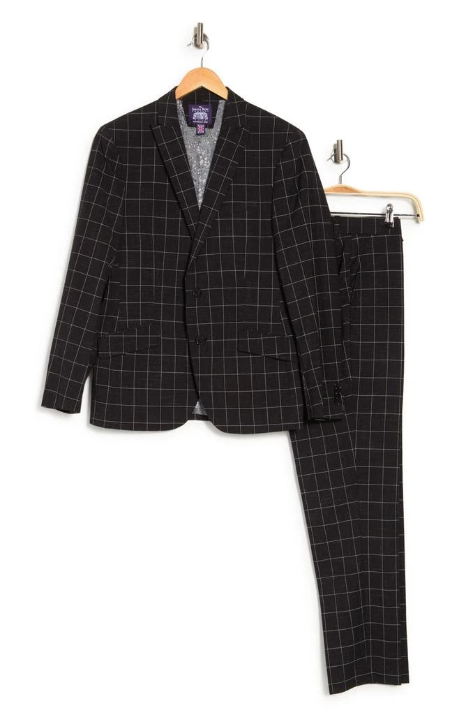 SAVILE ROW CO Black Windowpane Plaid Two Button Peak Lapel Suit 6