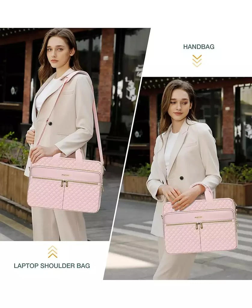 MOSISO Pink Square Quilted Laptop Messenger Bag - 15-16 Inch Briefcase for Office 
Travel | 3-Pocket Computer Bag with Adjustable Strap 3