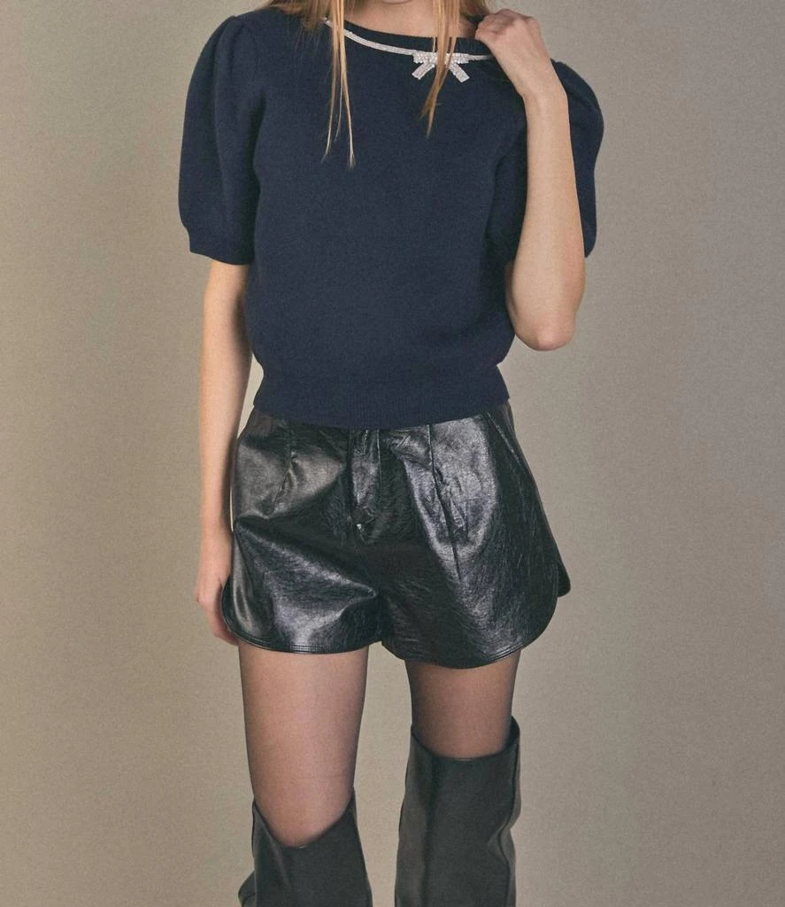 English Factory English Factory - Puff Sleeve Rhinestone Bow Knit Top 4
