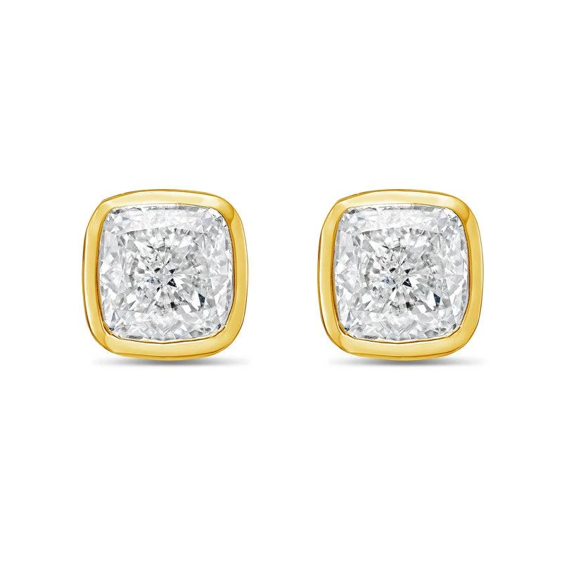 Diana M Jewels 14KT YELLOW GOLD LAB GROWN CUSHION CUT STUDS IN A BEZEL SETTING WEIGHING 2.50 CTS TW