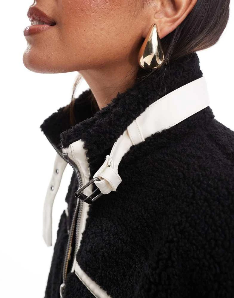 Miss Selfridge Miss Selfridge borg aviator jacket in black 2