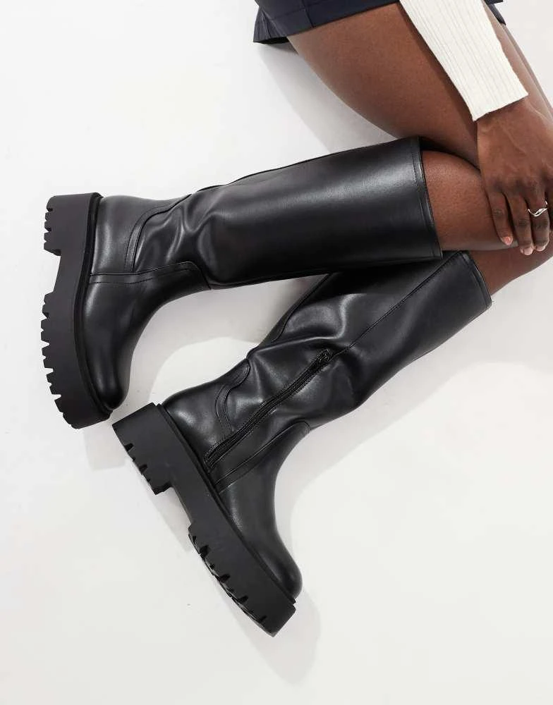 ASOS ASOS DESIGN Carmen chunky flat knee boots in black 4